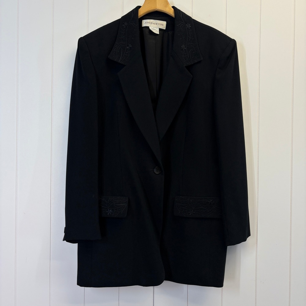 Vintage Jones New York Dark Academia Embroidered Blazer Women Size 14 Classic